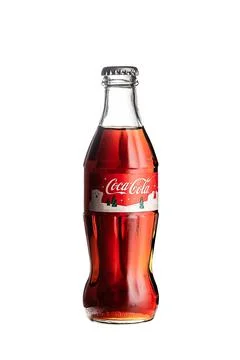Coca cola, old version glass bottle on an isolated background Stock Photos