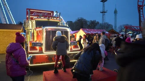 Coca-Cola Truck Featuring Santa Claus Christmas Fair Stock-Footage 295077458