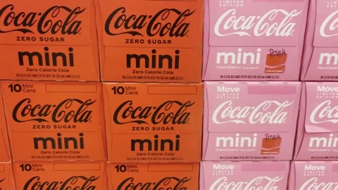 Coca Cola Zero sugar and MOVE limited edition display pan Stock Footage 248873803