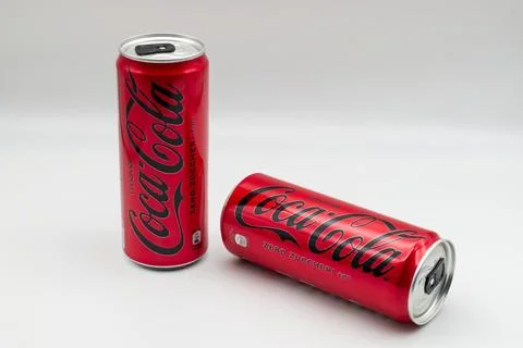 Coca-Cola Zero sugar soda cans isolated on white background. Stock Photos