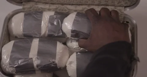 Cocaine Bricks Kilos Suitcase Hands Stock Footage
