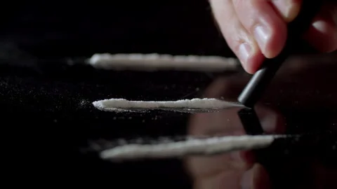 Cocaine Line Being Snorted With Straw Video stock 345827222