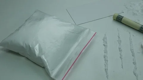 Cocaine strips on the table Stock Footage 89326025