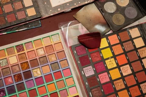 Cocentaina, Spain, 2026/08/08: Eye Shadow Palettes Used During Characterization Stock Photos