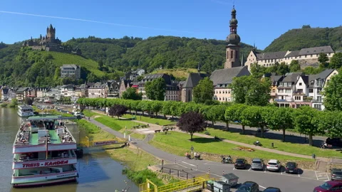 Cochem and the Moselle river in Germany Stock Footage 280792323