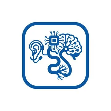 Cochlear implant auditory neural system blue icon for hearing health techno.. Stock Illustration