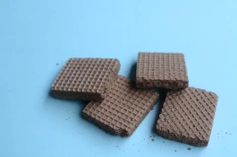 Cocholate wafers with a blue background Stock Photos