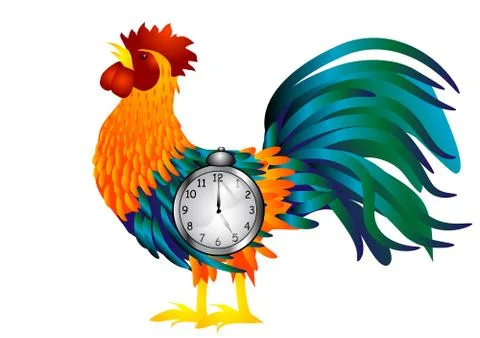 Cock with alarm clock Stock Illustration