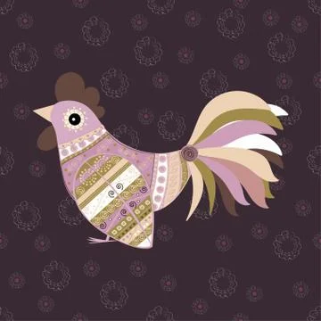 Cock bird ethnic pattern Illustration
