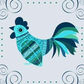 Cock bird ethnic pattern Stock Illustration