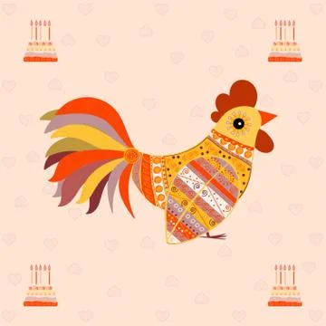 Cock bird ethnic pattern Illustrazione stock