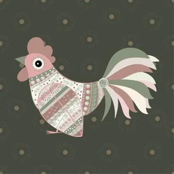 Cock bird ethnic pattern Illustration