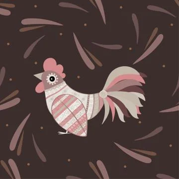 Cock bird ethnic pattern Stock Illustration