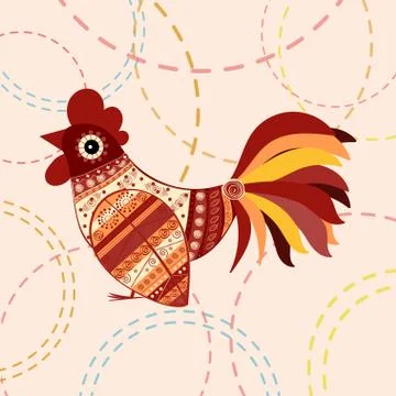 Cock bird ethnic pattern Illustration