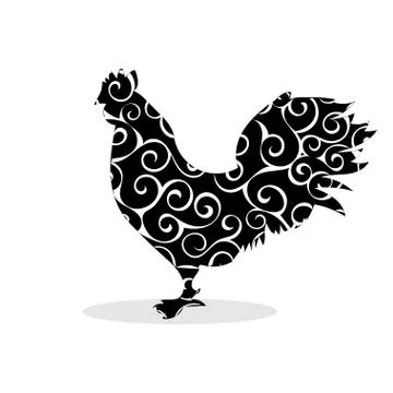 Cock black silhouette pattern bird background Stock Illustration