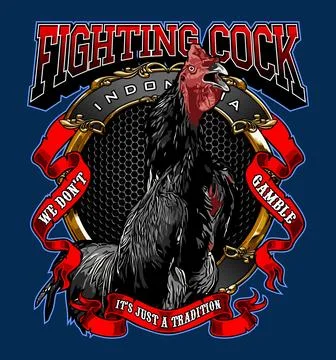 Cock fighting with a shield background Stock Illustration