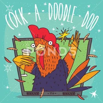Cock or rooster in TV frame Stock Illustration