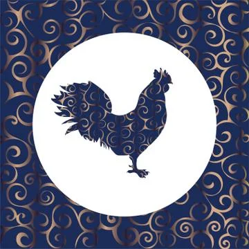 Cock silhouette pattern bird background Stock Illustration