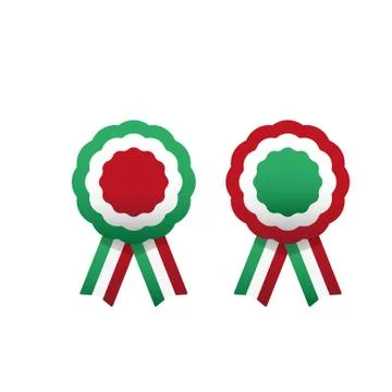 Cockade, rosette with ribbon, vector illustration. Italy and hungary colors s Stock Illustration
