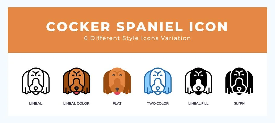Cocker spaniel icons set of simple vector illustration. Ilustración de archivo