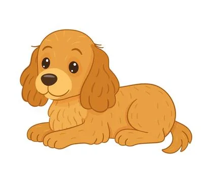 Cocker Spaniel lying down with friendly, happy expression. flat style vecto.. Stock Illustration