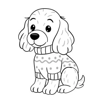 Cocker Spaniel sitting and wearing patterned knitted sweater. Doodle style Stock Illustration