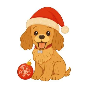 Cocker spaniel wearing Santa hat. flat style vector illustration. Stock Illustration