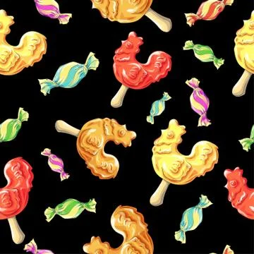 Cockerel candy pattern. Caramel on stick Stock Illustration