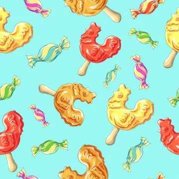Cockerel candy pattern. Caramel on stick Stock Illustration
