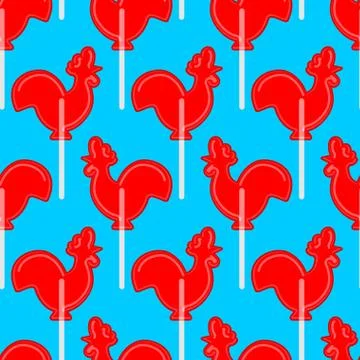 Cockerel candy seamless pattern. Caramel background. Sweet Christmas orname.. Stock Illustration