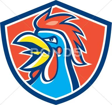 Cockerel rooster crowing head shield Stock Illustration