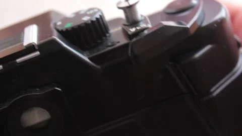 Cocking old Soviet Vintage Analogue Camera (Zenit 122), Extreme Close Up Stock Footage 167318399