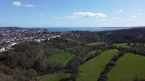 Cockington, S. Devon, England: Drone View: Cockington Park, Torbay and Torquay Stock Footage 197406200