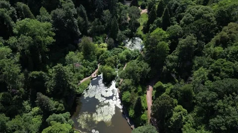 Cockington, South Devon, England: DRONE VIEWS: Cockington Country Park ponds Stock Footage 243727487