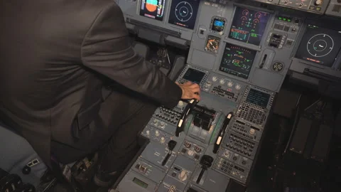 The cockpit of the aircraft. The pilot checks the electronics of the aircraft. Stock Footage 97995238