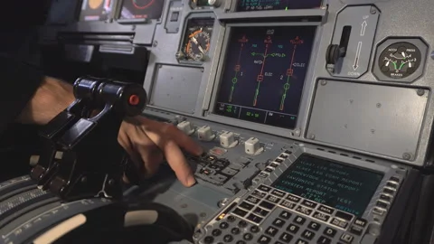 The cockpit of the aircraft. The pilot checks the electronics of the aircraft. Stock Footage 97998748