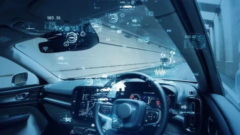 Cockpit of autonomous car concept. ITS (Intelligent Transport Systems). Mobility Vidéo 153264584