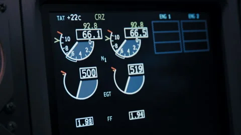 Cockpit avionics panel with flight instruments during flight Video stock 326179194