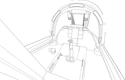 The cockpit of combat aircraft from the inside. Vector illustration in lines. Illustrazione stock