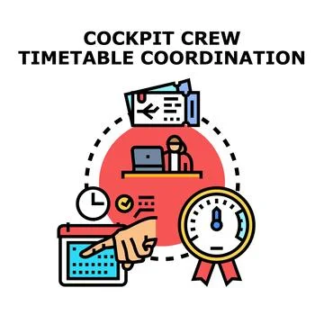 Cockpit crew coordinating flight timetable schedule work Stock Illustration