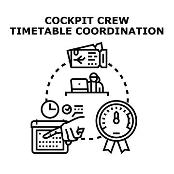 Cockpit crew coordinating flight timetable schedule work 스톡 일러스트