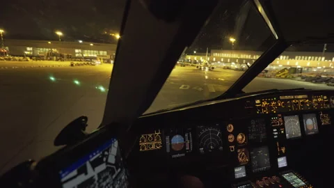 Cockpit, Flightdeck - Airbus A320 Airplane Taxi to Gate after Landing, Pilot Stock Footage 171482375