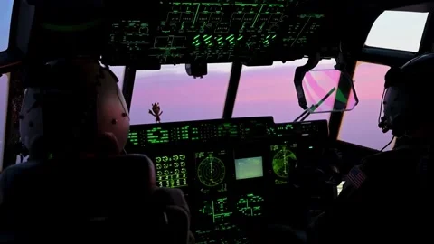 Cockpit footage of U.S. Army pilot flying helicopter with night vision camera Stock Footage 263294143