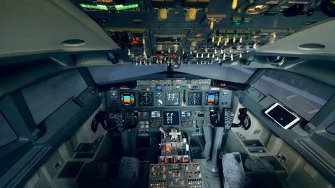 Cockpit of a functioning plane with nobody in it Stock Footage 90756658