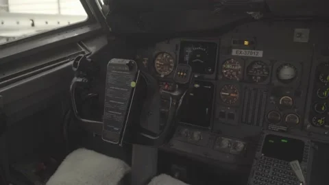 Cockpit from the inside, steering wheel, toggle switch Stock Footage 162872401