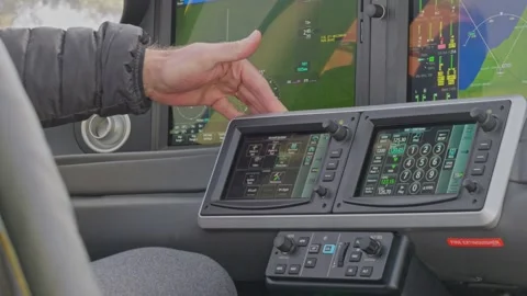 Cockpit Instruments Green Cirrus SR22 G7 Ultralight Aircraft Screens Slow Motion Stock Footage 304094278