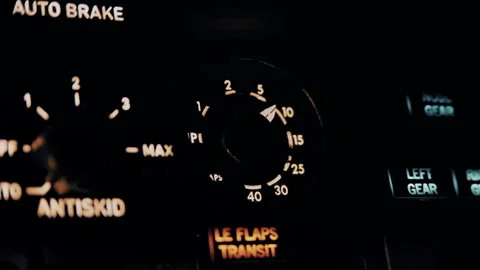 Cockpit instruments powering up in a flight simulator Stockbeeldmateriaal 326180749