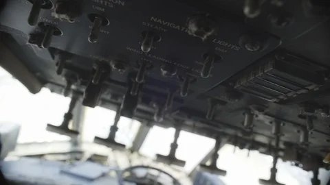 Cockpit Switch Electronic Controls on a wrecked plane Stock Footage 124365945