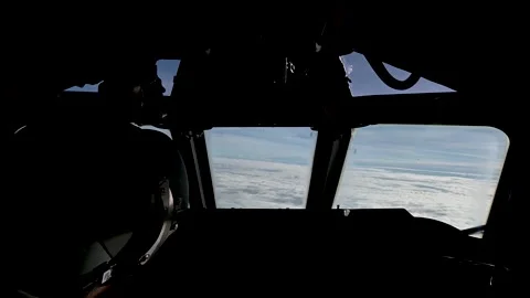 From the cockpit U.S. Air Force pilot flying B-52 Stratofortress Stock Footage 294191591
