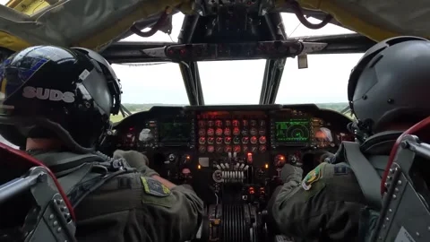 From the cockpit U.S. Air Force pilots taking off in B-52 Stratofortress Stock Footage 276415151